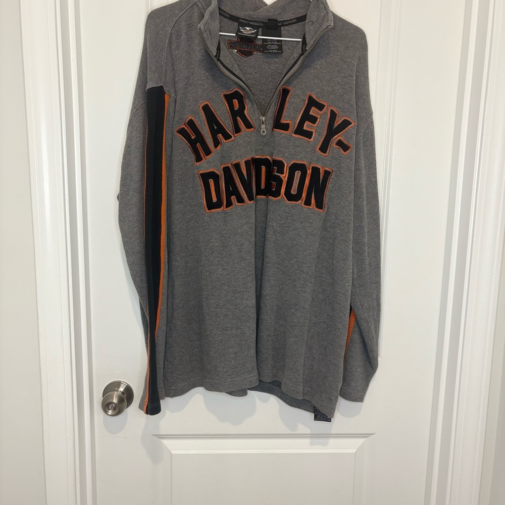 Harley-Davidson Gray Zip-Up Sweater with Orange & Black Accents